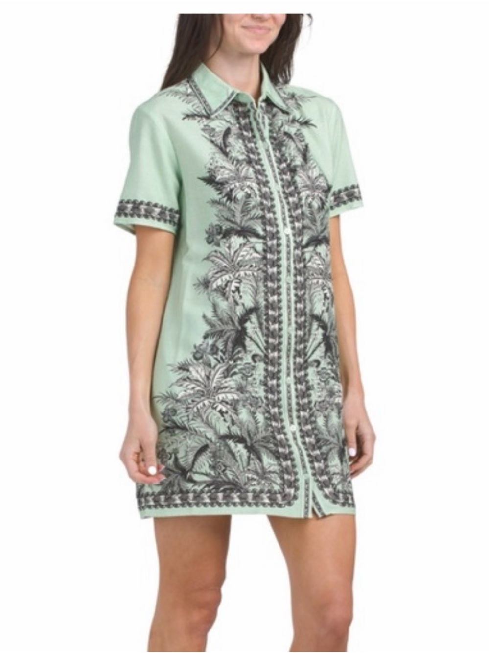 Max Studio Mint Green Tropical Button-Front Shirt Dress 1X